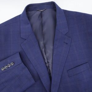 Oak Hill Windowpane Plaid Blazer Navy Blue Mens 52 REG